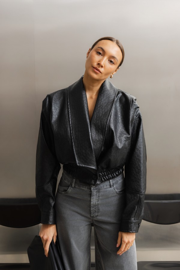 Amber Jacket Embossed Faux Leather Black