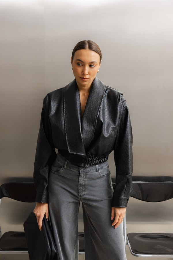 Amber Jacket Embossed Faux Leather Black