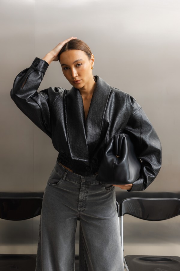 Amber Jacket Embossed Faux Leather Black