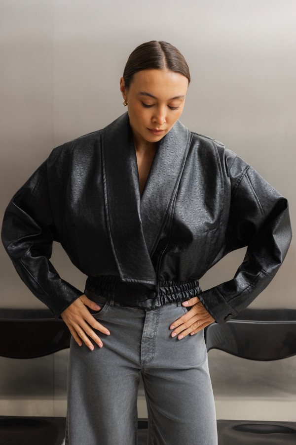 Amber Jacket Embossed Faux Leather Black