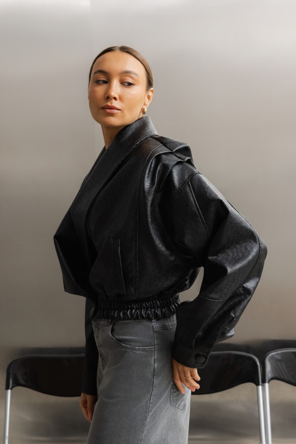 Amber Jacket Embossed Faux Leather Black