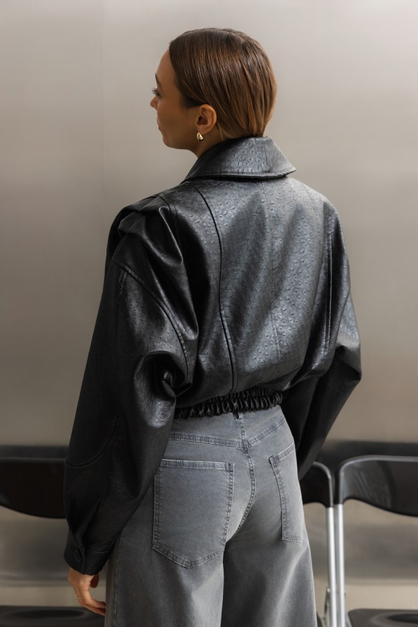 Amber Jacket Embossed Faux Leather Black