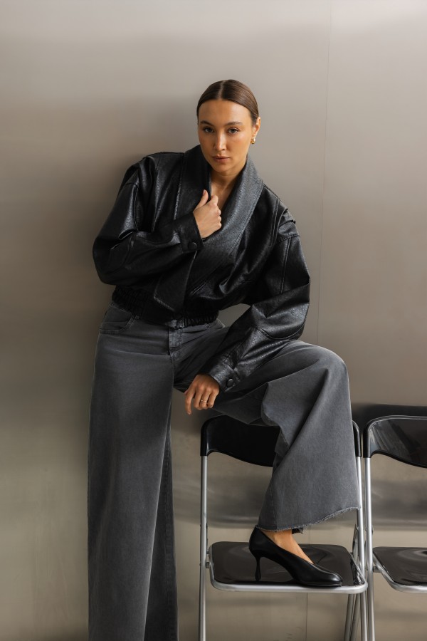 Amber Jacket Embossed Faux Leather Black
