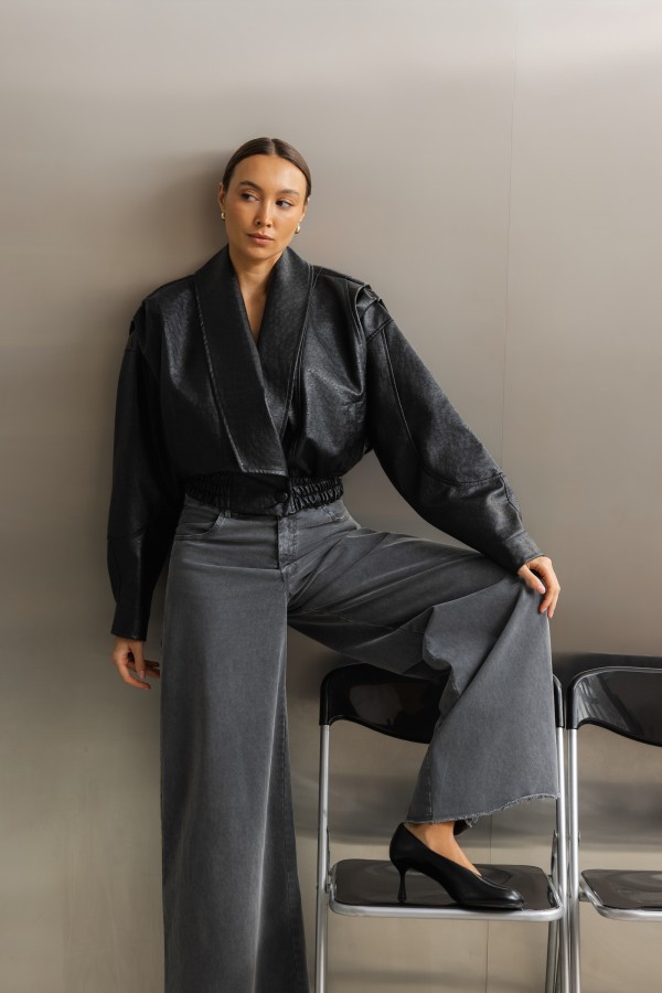 Amber Jacket Embossed Faux Leather Black