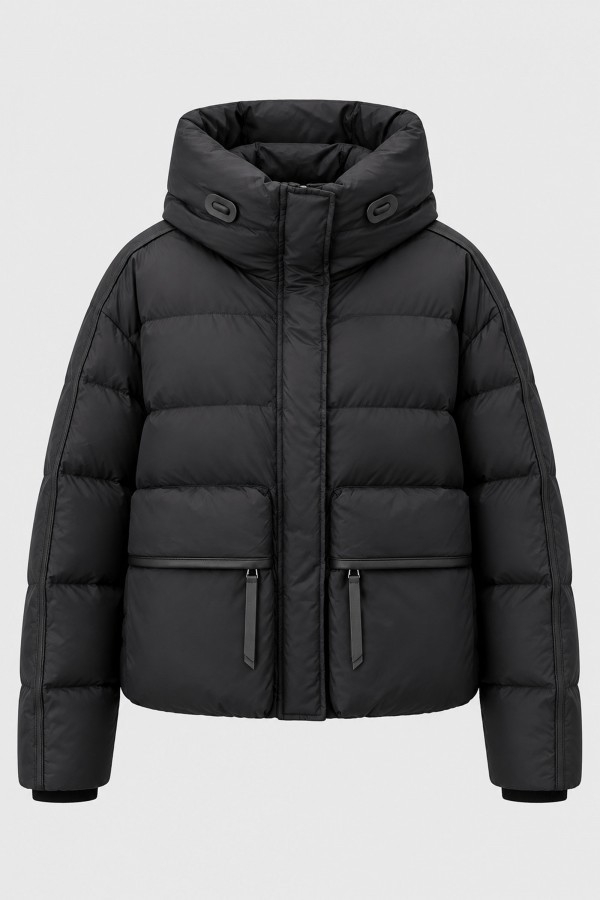 082 Jacket Hooded Down Black