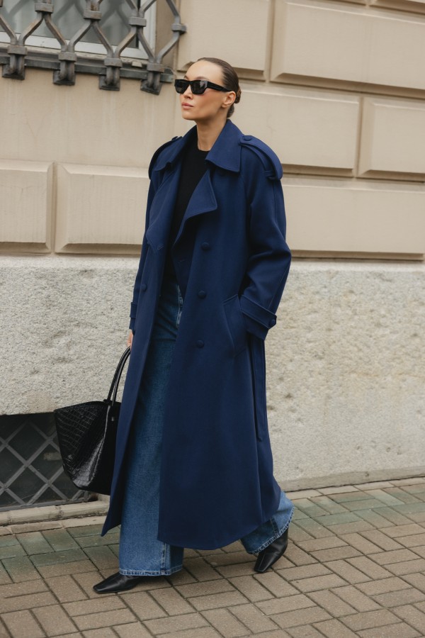 Charles Coat Wool Boiled Navy Blue