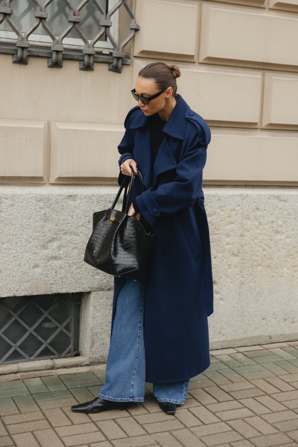 Charles Coat Wool Boiled Navy Blue