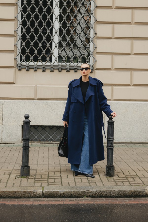 Charles Coat Wool Boiled Navy Blue