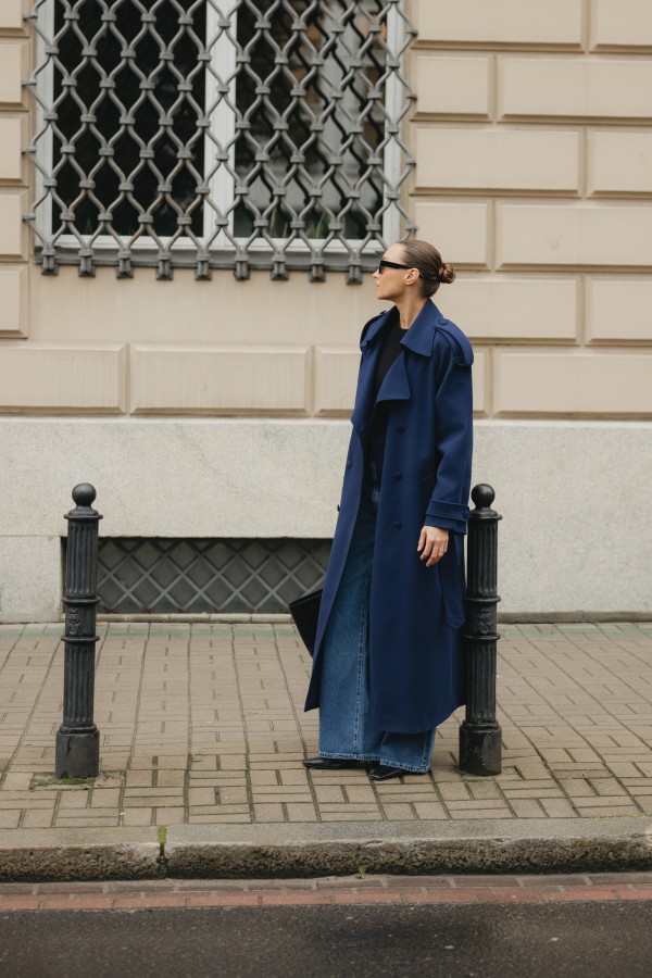 Charles Coat Wool Boiled Navy Blue