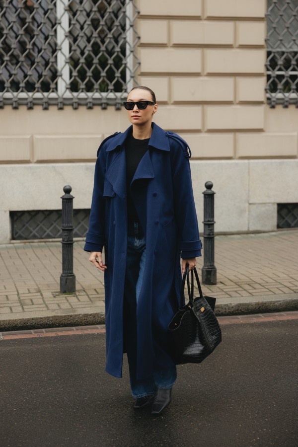 Charles Coat Wool Boiled Navy Blue