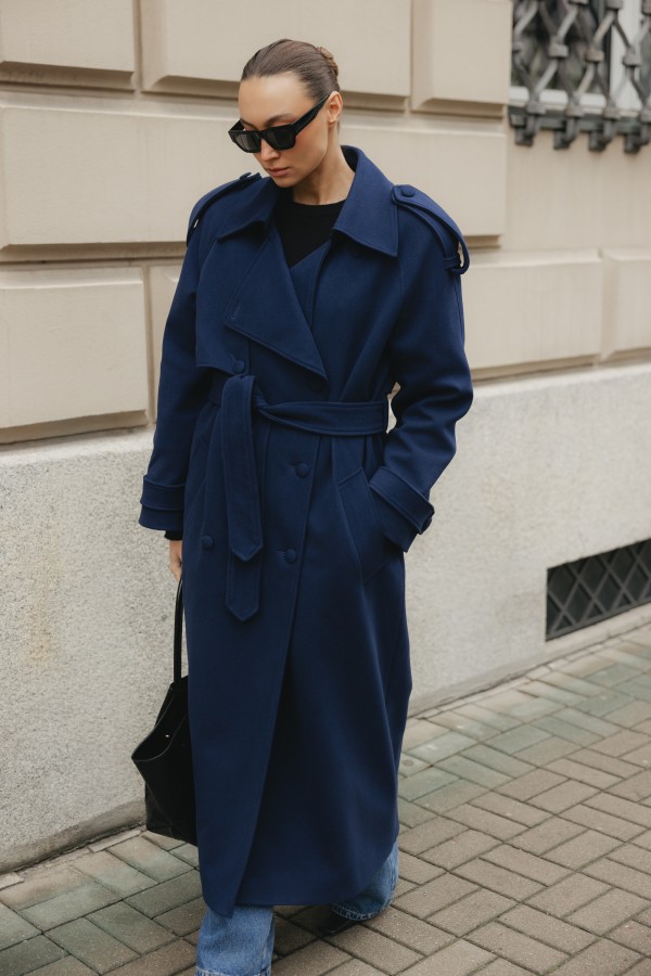 Charles Coat Wool Boiled Navy Blue