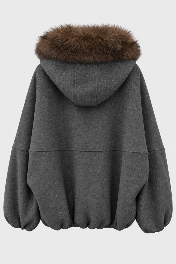 G04185 Kurtka Oversize Z Kapturem Grafitowa