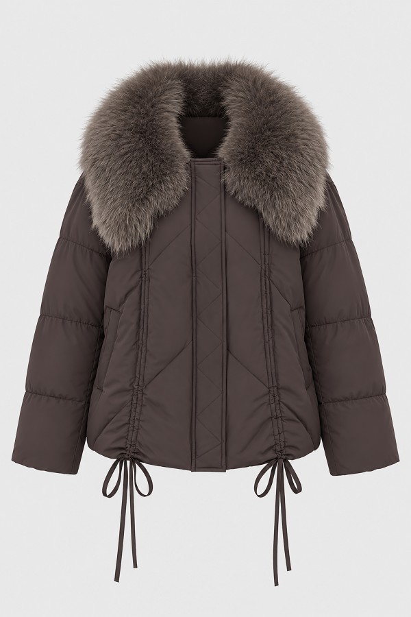 9006 Jacket Down with a Fur Collar Brown