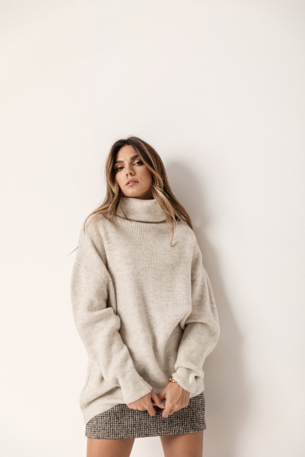 Kyle Długi Sweter z Golfem Light Gray