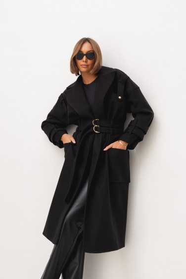 Mark Płaszcz Wełniany Czarny