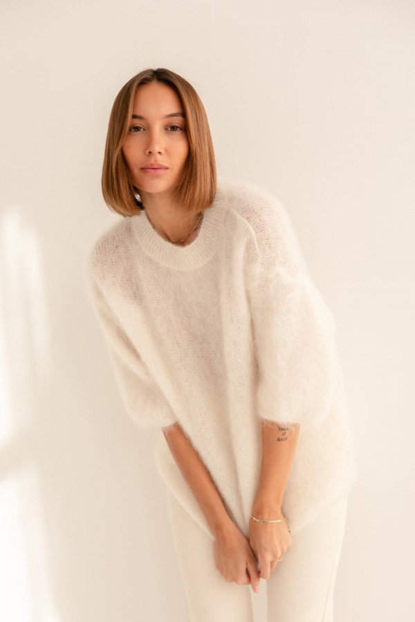 Steven Moherowy Sweter Ecru Premium