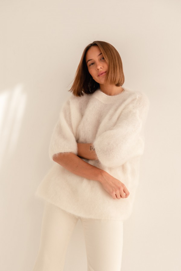 Steven Moherowy Sweter Ecru Premium