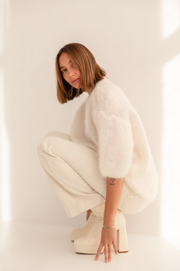 Steven Moherowy Sweter Ecru Premium