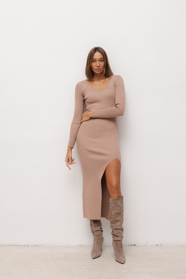 Ariana Long Knit Dress Beige
