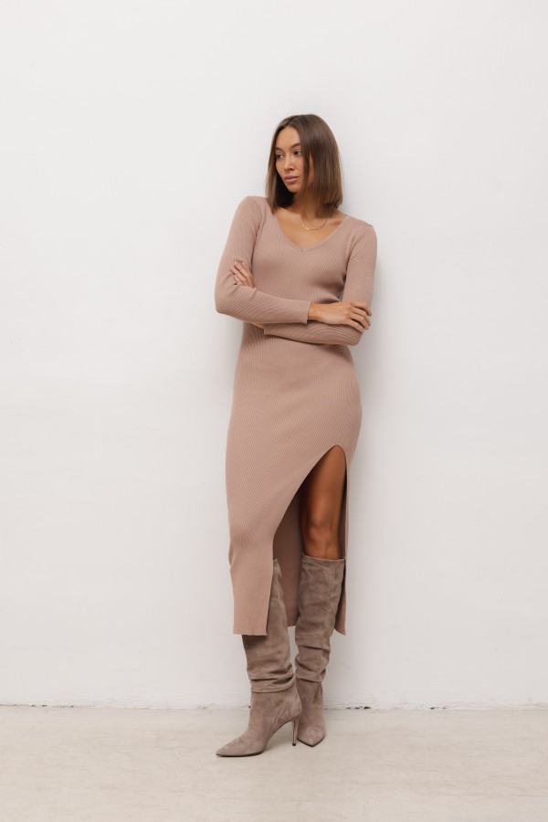 Ariana Long Knit Dress Beige