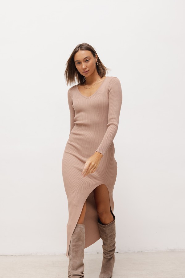 Ariana Long Knit Dress Beige