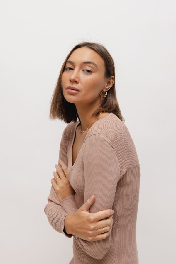 Ariana Long Knit Dress Beige