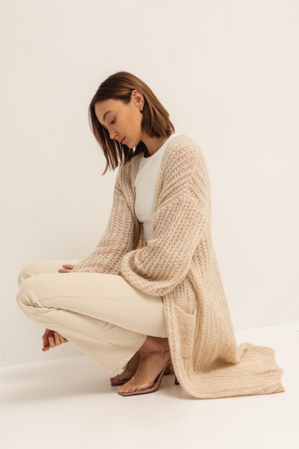 Blake Long Cardigan Beige