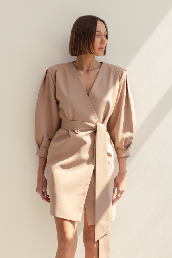 Kristin Button-Up Dress Beige