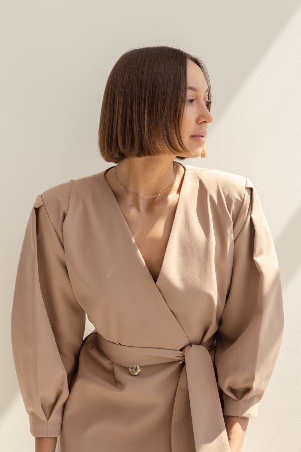 Kristin Button-Up Dress Beige