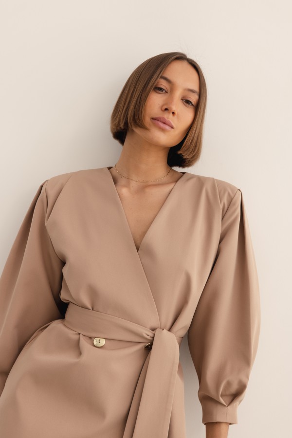 Kristin Button-Up Dress Beige