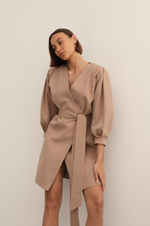 Kristin Button-Up Dress Beige