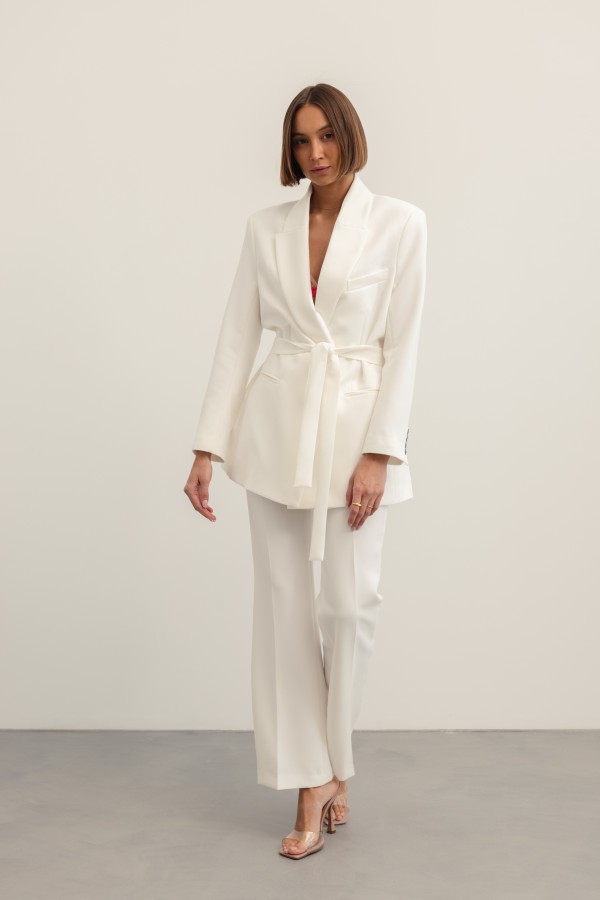 Simone Belted Blazer Ecru