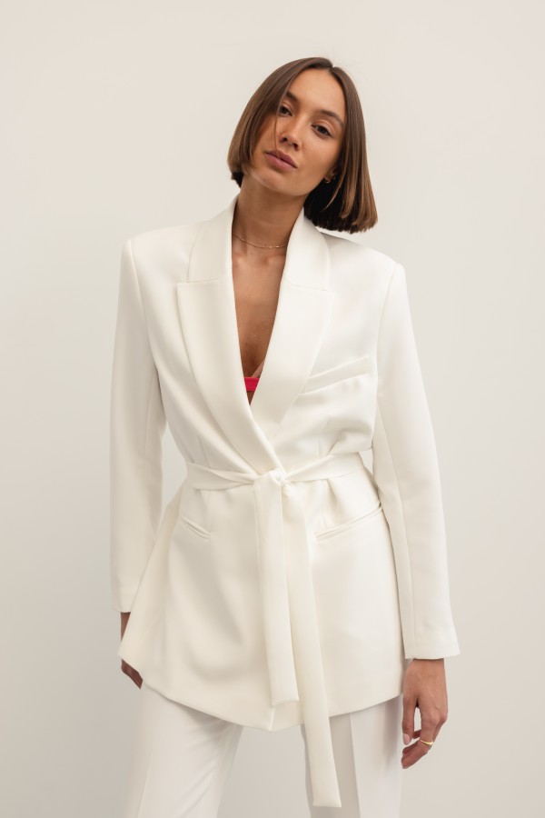 Simone Belted Blazer Ecru