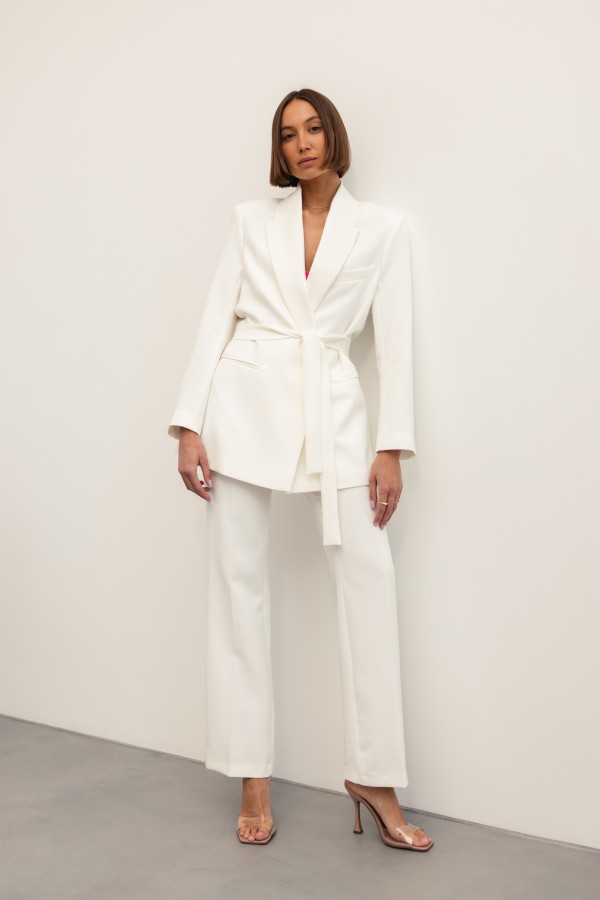 Simone Belted Blazer Ecru