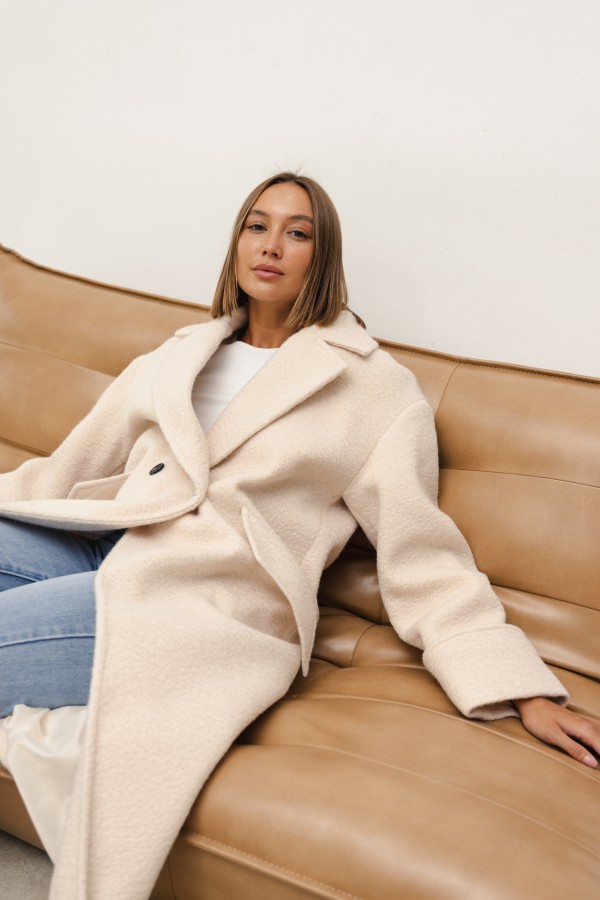 Daniel Bouclé Wool Coat Cream