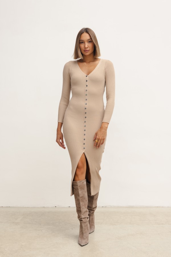 Agnes Knit Midi Dress Beige