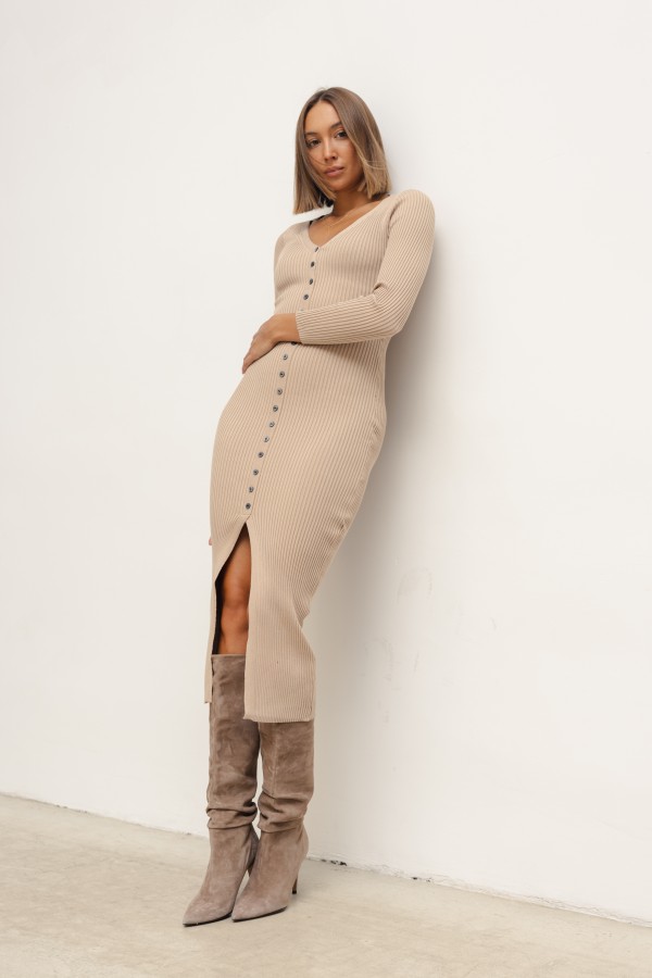 Agnes Knit Midi Dress Beige