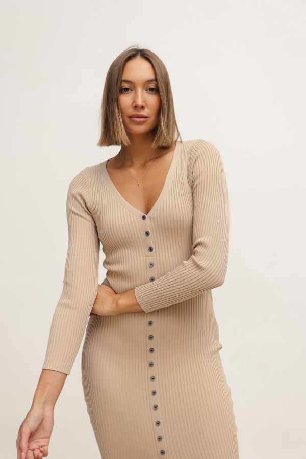 Agnes Knit Midi Dress Beige