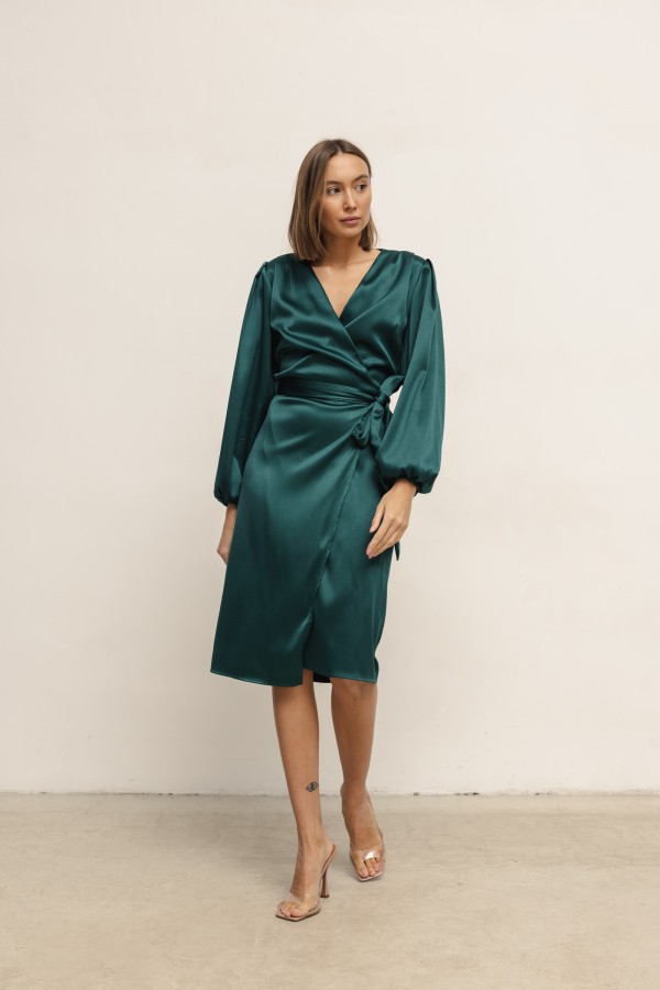 Monica Sukienka Satynowa Wiązana Green