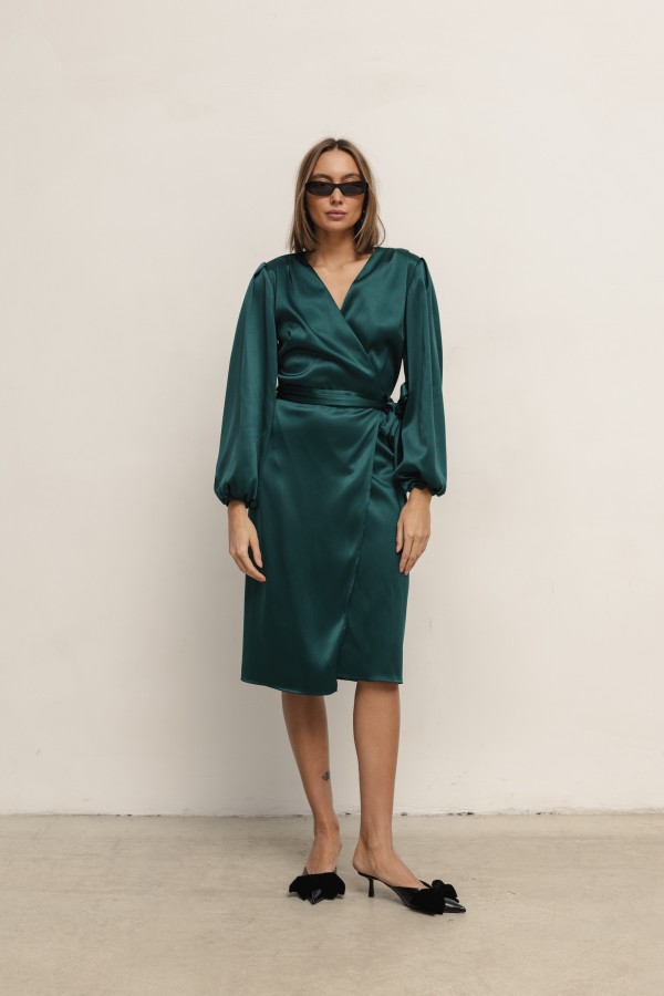 Monica Sukienka Satynowa Wiązana Green