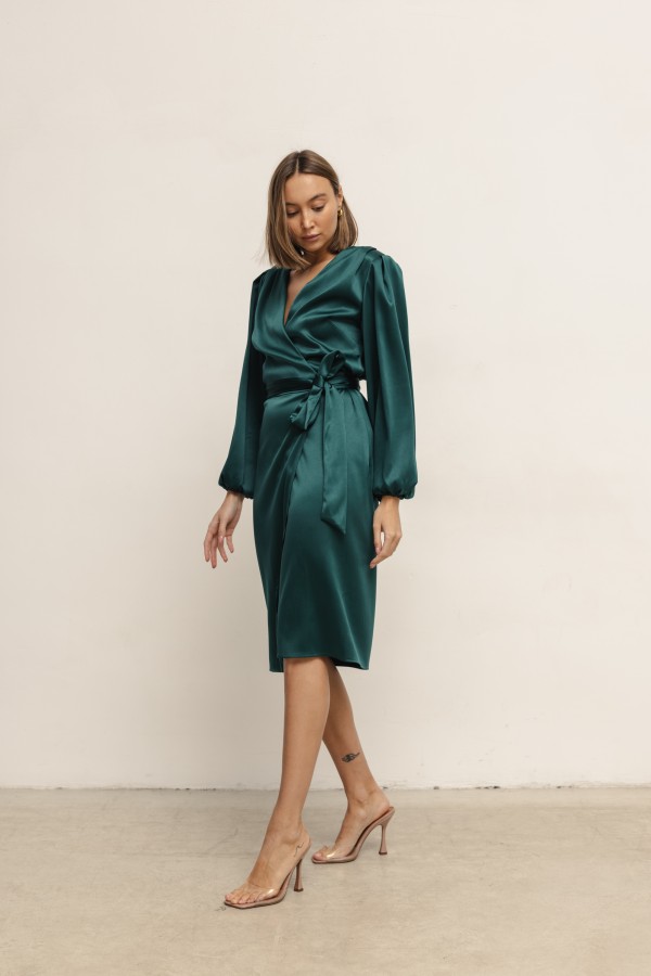 Monica Sukienka Satynowa Wiązana Green
