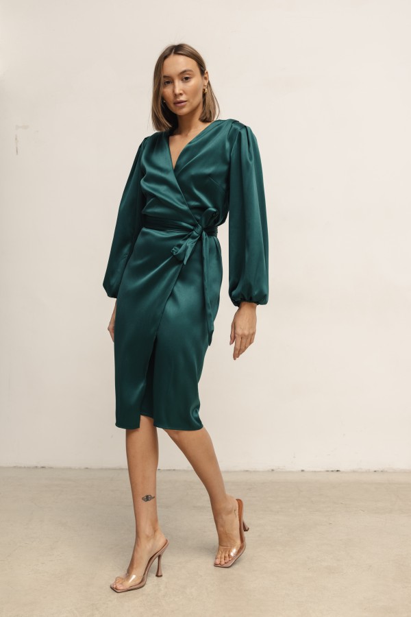 Monica Sukienka Satynowa Wiązana Green