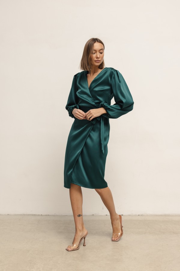 Monica Sukienka Satynowa Wiązana Green