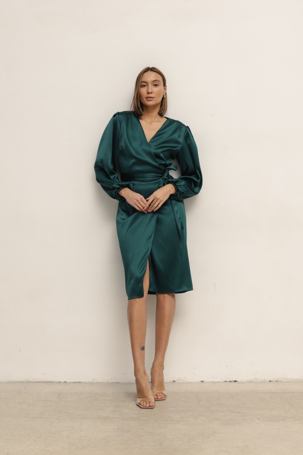 Monica Sukienka Satynowa Wiązana Green