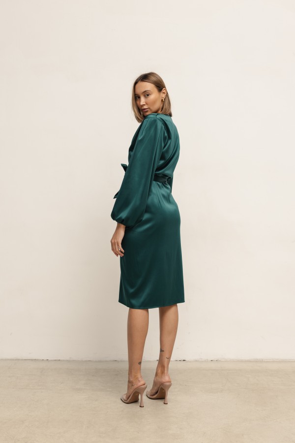 Monica Sukienka Satynowa Wiązana Green