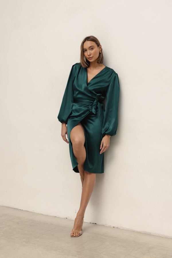 Monica Sukienka Satynowa Wiązana Green