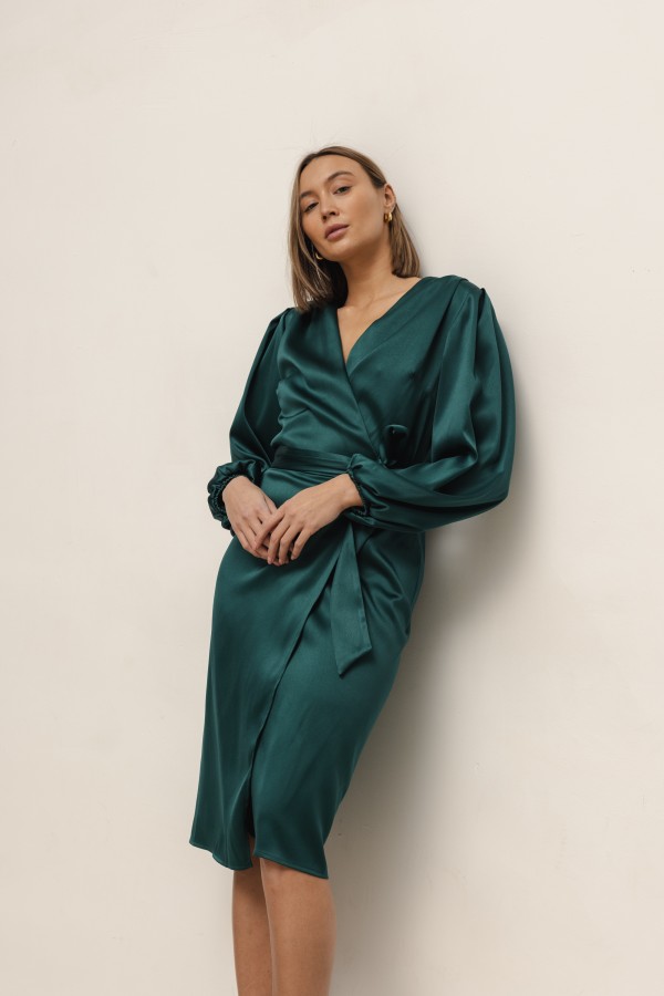 Monica Sukienka Satynowa Wiązana Green