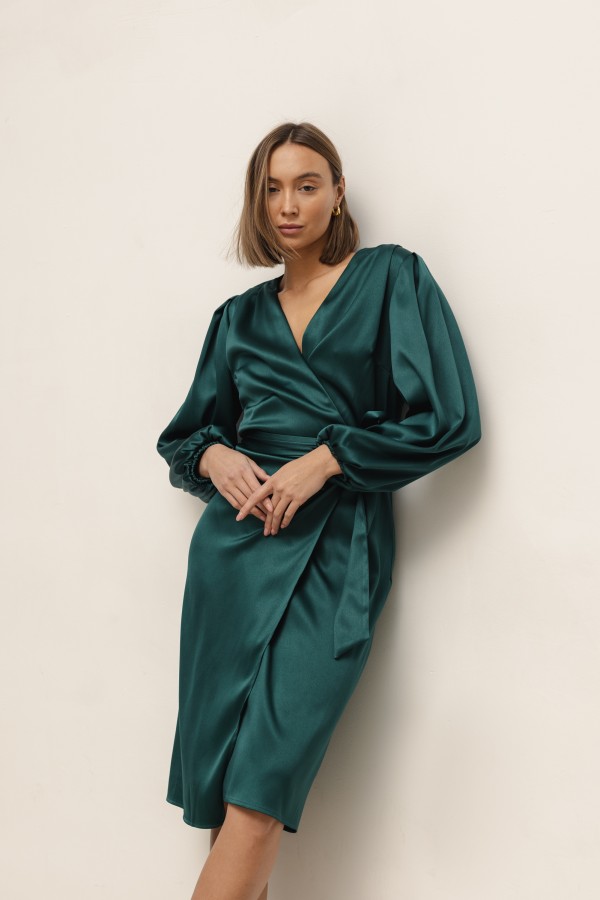 Monica Sukienka Satynowa Wiązana Green