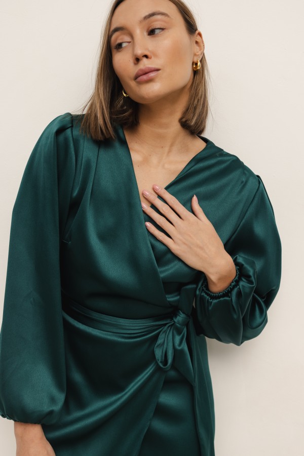 Monica Sukienka Satynowa Wiązana Green