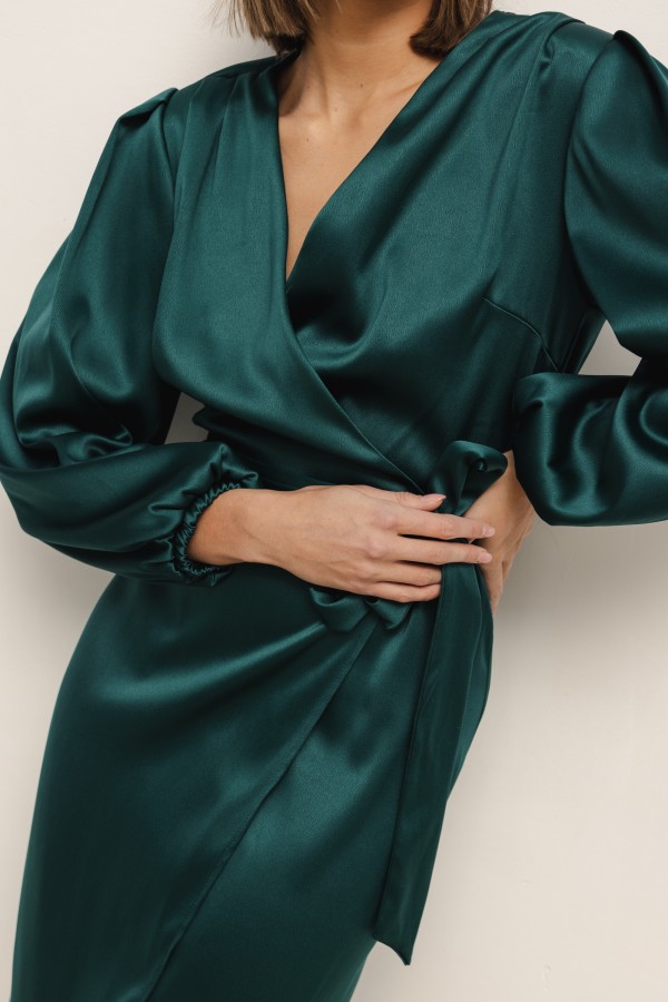 Monica Sukienka Satynowa Wiązana Green